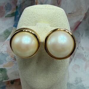 Nina Ricci Gold-Tone Cream Pearl Dome Lever back Earrings